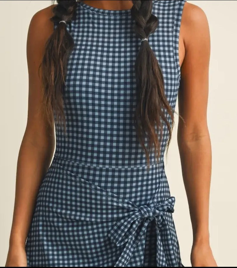 Dusty Blue Gingham Wrap Dress