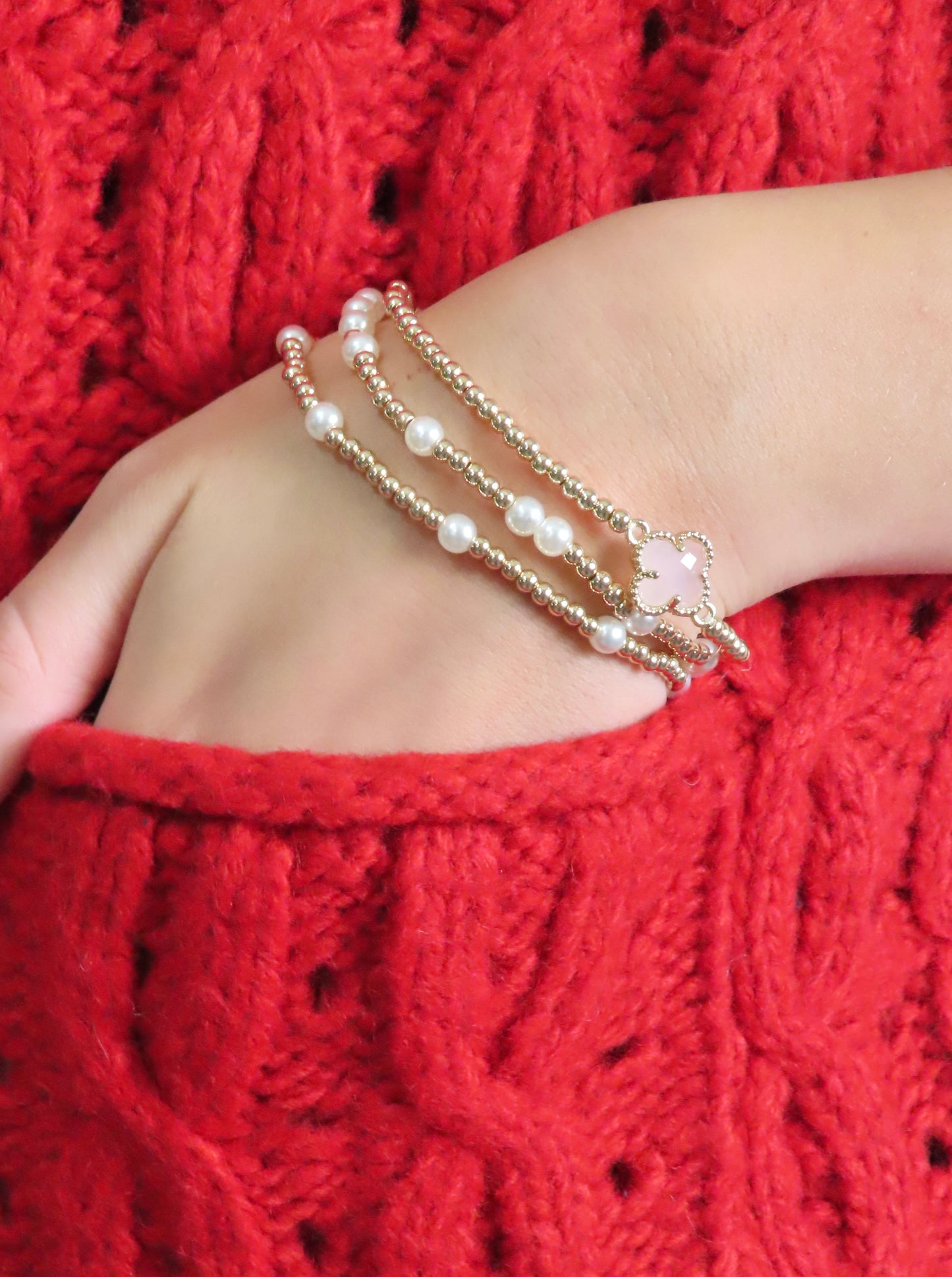Clover Pearl Bracelet Set
