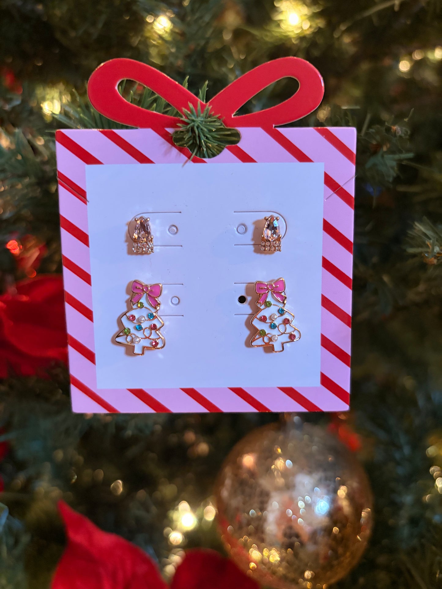 Pink Christmas Earrings Set ￼